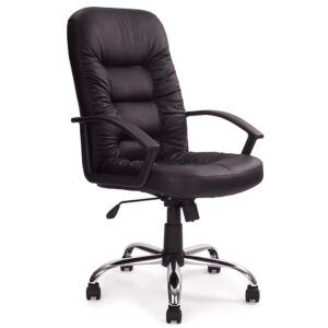 Fleet Black High Back Leather Faced Managers Armchair with Chrome Base
