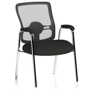 Portland Straight-Leg Visitor Chair with Arms – Black Fabric & Mesh Back