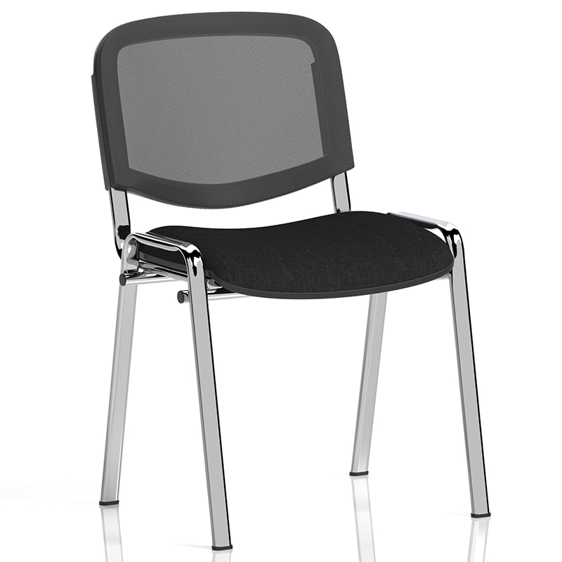 ISO Stacking Chair Mesh Back Black Fabric Chrome Frame