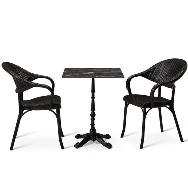 Nobis Furniture - Next Day Olivia Black Marble HP Laminate Square Outdoor Dining Set - 2 Seater Side Chair Set