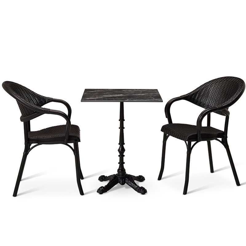 Nobis Furniture - Next Day Olivia Black Marble HP Laminate Square Outdoor Dining Set - 2 Seater Side Chair Set