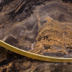 Nobis Furniture - 25mm Marbled Cappuccino High Gloss Laminate Table Tops with Gold Effect Edging