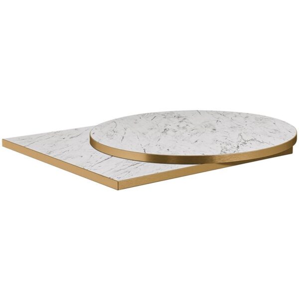 Nobis Furniture - 25mm Premium White Marble Laminate Table Tops with Gold Effect Edging Custom