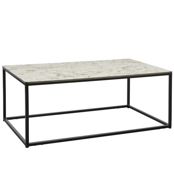 Chunk White Carrara Marble Rectangular Black Steel Complete Coffee Table