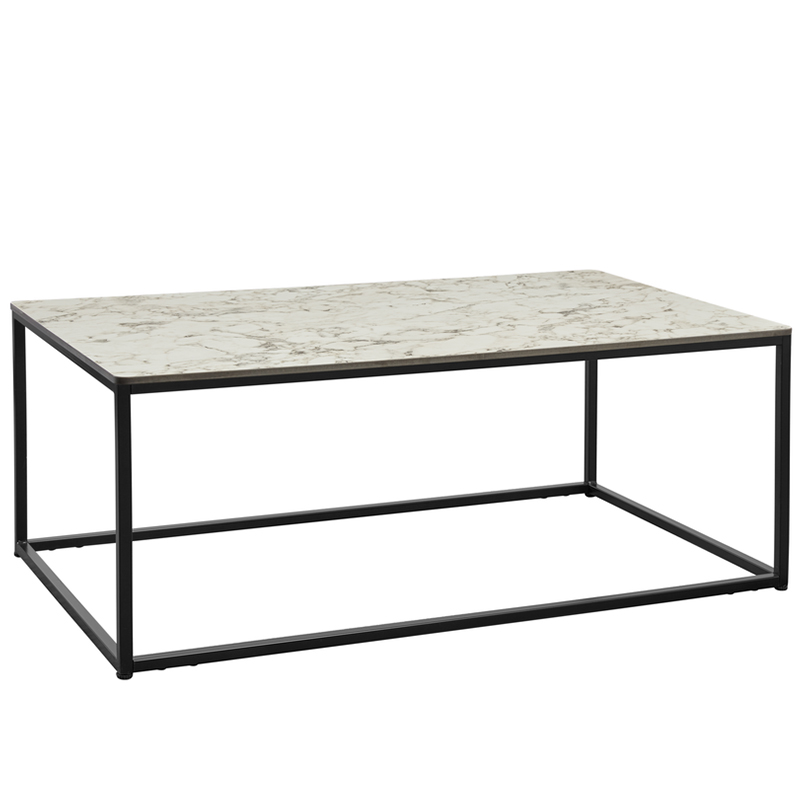 Chunk White Carrara Marble Rectangular Black Steel Complete Coffee Table