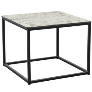 Chunk White Carrara Marble Square Black Steel Complete Coffee Table