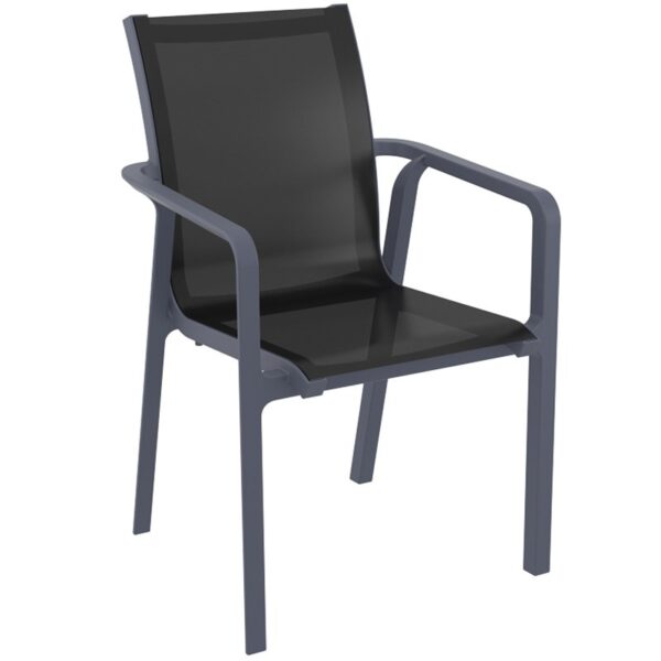 Nobis Furniture - Cortez Stacking Outdoor Arm Chair - Dark Grey/Black