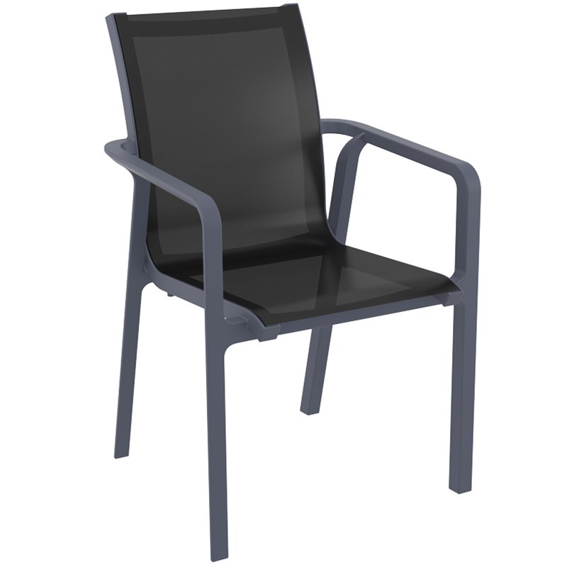 Nobis Furniture - Cortez Stacking Outdoor Arm Chair - Dark Grey/Black