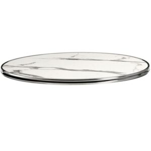 Nobis Furniture - Halo Deluxe Round Outdoor Table Top - White Marble with Chrome Metal Rim