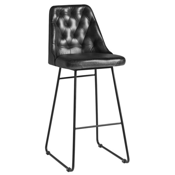 Nobis Furniture - Harland Vintage Leather Bar Stool - Genuine Black leather