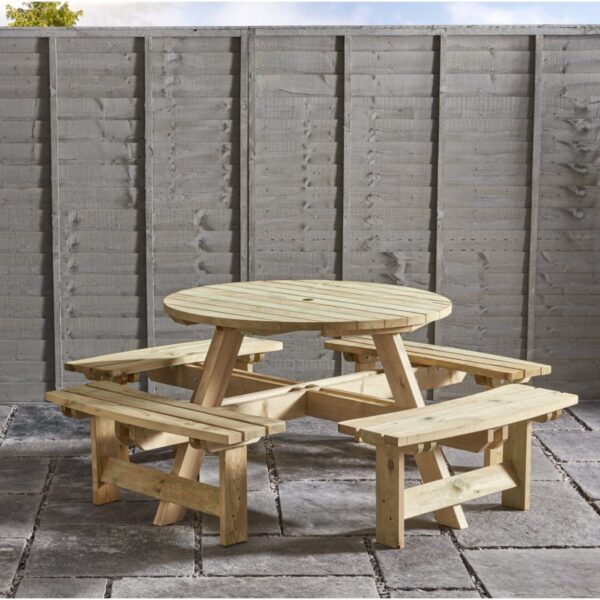 King Round Outdoor Picnic Bench - 8 Seater