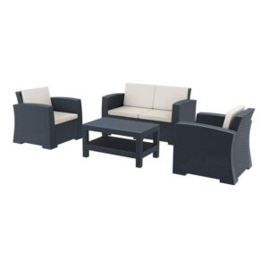 Nobis Furniture - Monaco Rattan Lounge Set - Dark Grey with Beige Cushions