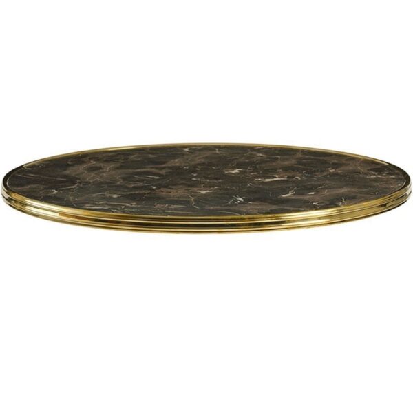 Nobis Furniture - Halo Deluxe Round Outdoor Table Top - Dark Marble with Gold Metal Rim