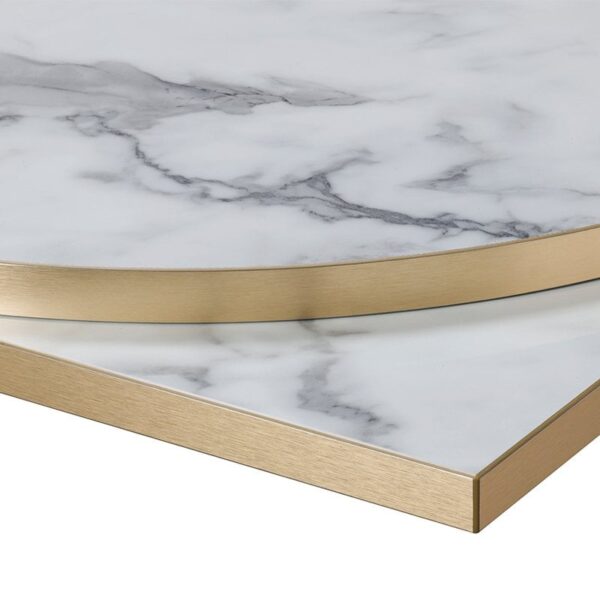 Nobis Furniture - NEXT DAY 25mm Luxury High Gloss White Marble Laminate Table Tops with Gold Effect Edging