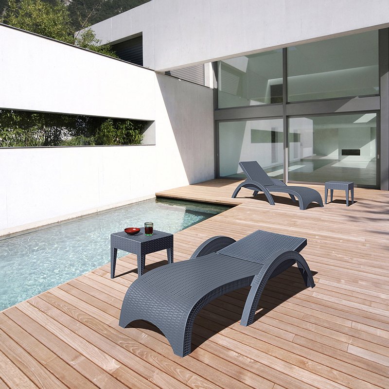 Nobis Furniture - Resin Weave Outdoor Stackable Sun Lounger - Dark Grey