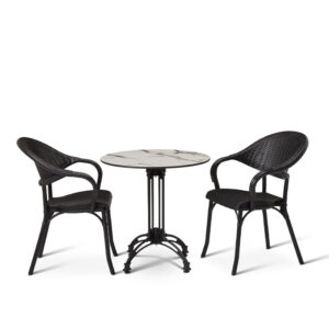 Nobis Furniture - Next Day Olivia White Marble Ultra HP Laminate Round Outdoor Dining Set - 2 Seater Side Chair Set
