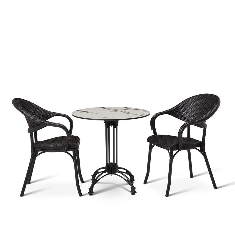 Nobis Furniture - Next Day Olivia White Marble Ultra HP Laminate Round Outdoor Dining Set - 2 Seater Side Chair Set