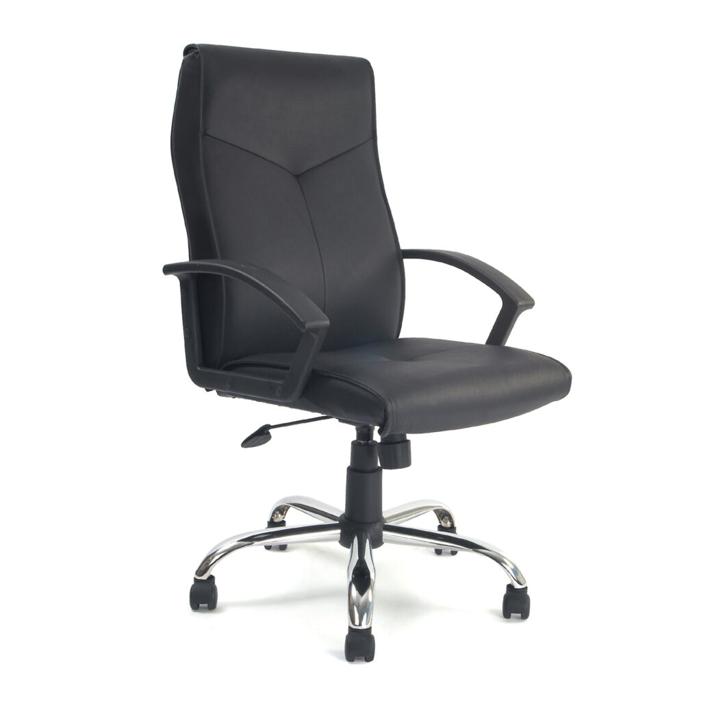 Weston Black High Back Leather Faced Executive Arm Chair with Chrome Base
