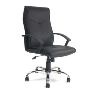 Weston Black High Back Leather Faced Executive Arm Chair with Chrome Base