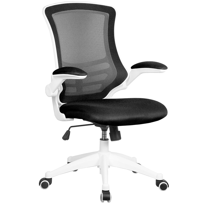 Cadiz Mesh Task Chair with White Frame and Folding Arms