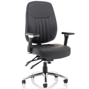 Barcelona Deluxe Ergonomic Office Chair – Black Leather, 24-Hour Operator Seating