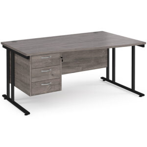 Porto 25 Cantilever Right Hand Wave Desk with 3 Drawer Pedestal