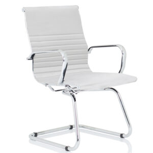 Enzo White Faux Leather Cantilever Visitor Chair with Arms
