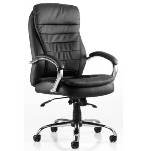 Rocky Black Leather Office Chair – High Back Executive Design with Chrome Base