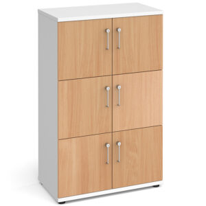 Universal White/Beech Wooden Storage 6 Door Lockers - 1267mm High