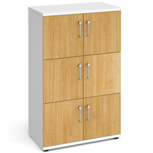 Universal White/Oak Wooden Storage 6 Door Lockers - 1267mm High