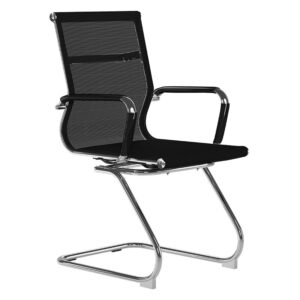 Aura Contemporary Medium Back Black Mesh Visitor Chair with Chrome Frame