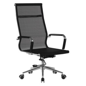 Aura Contemporary High Back Black Mesh Visitor Chair with Chrome Frame