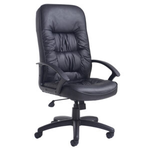 King High Back Managers Chair - Black Leather Faced