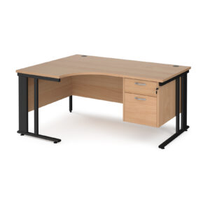 Porto 25 Cable Managed Left Hand Corner Desk with 2 Drawer Pedestal