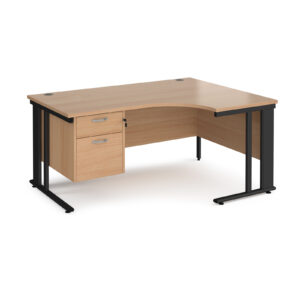 Porto 25 Cable Managed Right Hand Corner Desk with 2 Drawer Pedestal