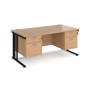 Porto 25 Cable Managed Straight Desk 800mm Deep with 2 x 2 Drawer Pedestals
