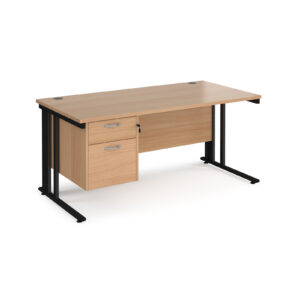 Porto 25 Cable Managed Straight Desk 800mm Deep with 2 Drawer Pedestals