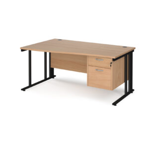 Porto 25 Cable Managed Left Hand Wave Desk with 2 Drawer Pedestal
