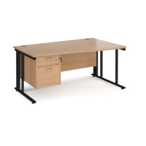 Porto 25 Cable Managed Right Hand Wave Desk with 2 Drawer Pedestal