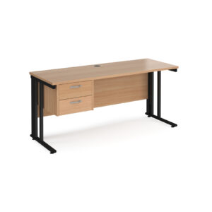 Porto 25 Cable Managed Straight Desk - 600mm Deep with 2 Drawer Pedestal