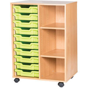 10 Tray Mobile or Static Double Bay Classroom Storage Unit With End Shelves - 943mm High