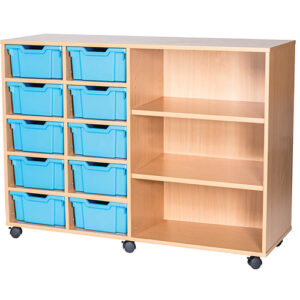 10 Deep Tray Mobile or Static Quad Bay Classroom Storage Unit with End Shelves - 1025mm High