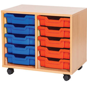 10 Tray Mobile Double Bay Classroom Storage Unit - 533mm High