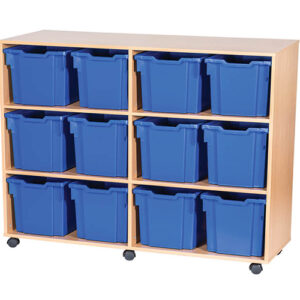 12 Jumbo Tray Quad Bay Mobile or Static Classroom Storage Unit - 1107mm High