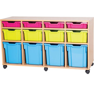 12 Mixed Tray Quad Bay Mobile or Static Classroom Storage Unit - 697mm High