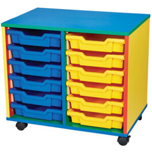 12 Tray Mobile Double Bay COLORE! Classroom Storage Unit - 615mm High