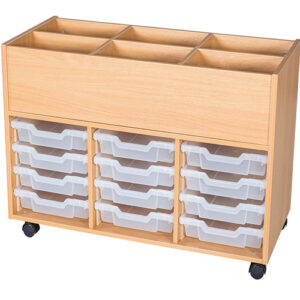 12 Tray Triple Bay Mobile School Book Trolley - 725mm High