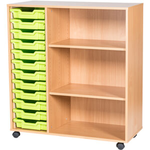 12 Tray Mobile or Static Triple Bay Classroom Storage Unit With End Shelves - 1107mm High