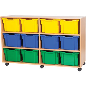 12 Extra Deep Tray Quad Bay Static or Mobile Classroom Storage Unit - 861mm High