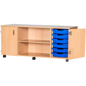 12 Tray Quad Bay Mobile or Static School Cupboard with Shelf - 615mm High